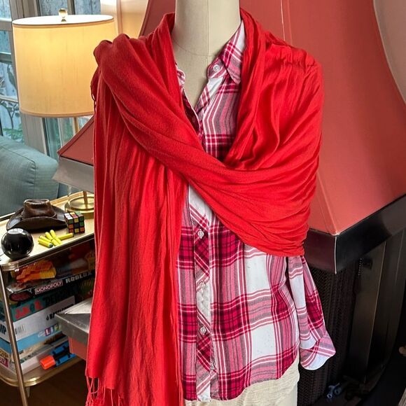 Red Orange Fringe Viscose Wrap Scarf 🧣 Made in India o - Picture 5 of 17